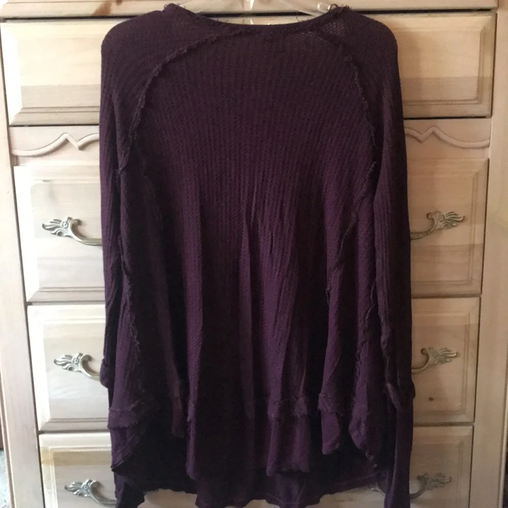 Free People | Laguna Maroon Thermal Top With Raw Hems and Thumbholes Size XS - Picture 5 of 13